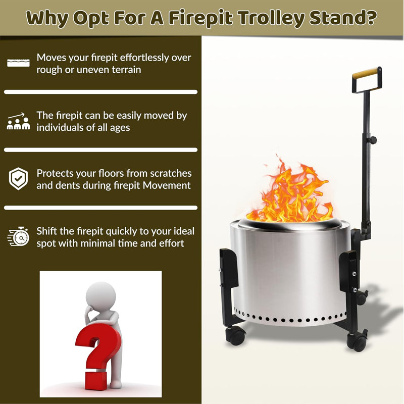 Febtech - Portable Firepit Trolley Stand With Telescopic Handle – Solo Stove Accessories Compatible For Solo Stove Yukon And Other Firepit - Features Support Arm For Easy Fire Pit Mobility