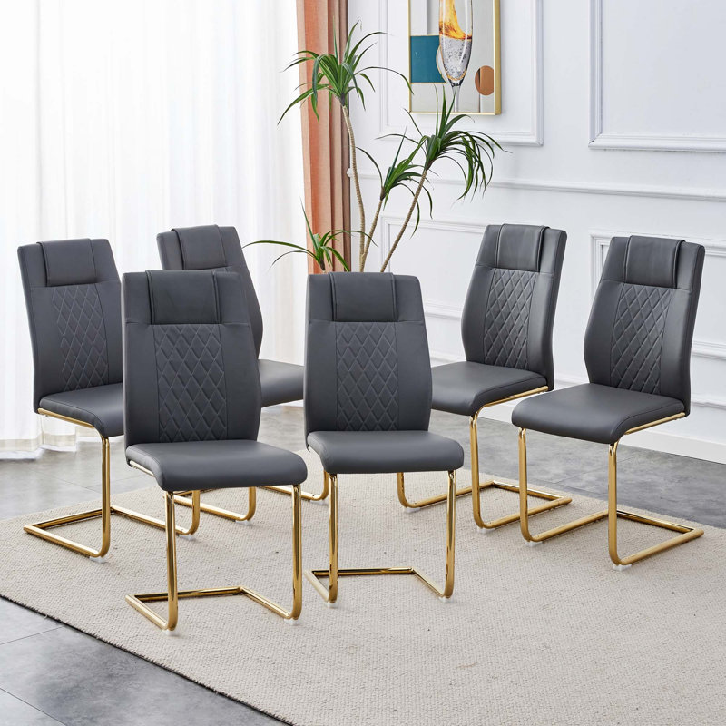 Chaises de salle à manger en similicuir, chaises d'appoint, Gris, 6, Doré