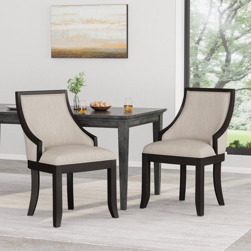 Chaises de salle à manger rembourrées avec structure en bois et dossier haut courbé, ensemble de 2, Beige