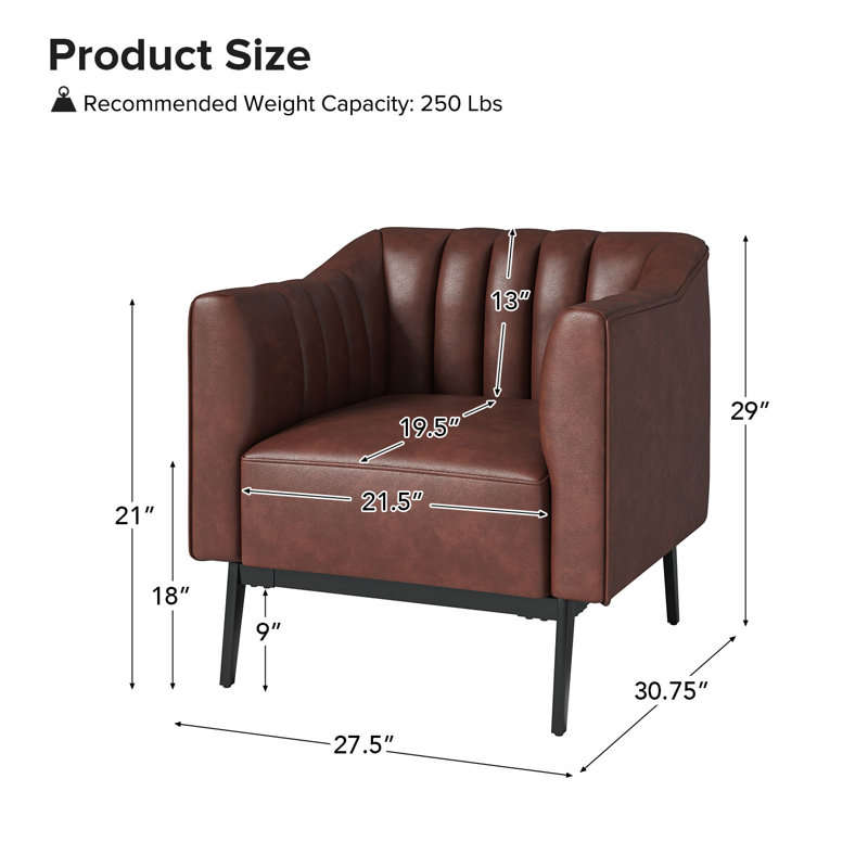 Fauteuil en similicuir de 27,5 po Yeilyn, Similicuir brun