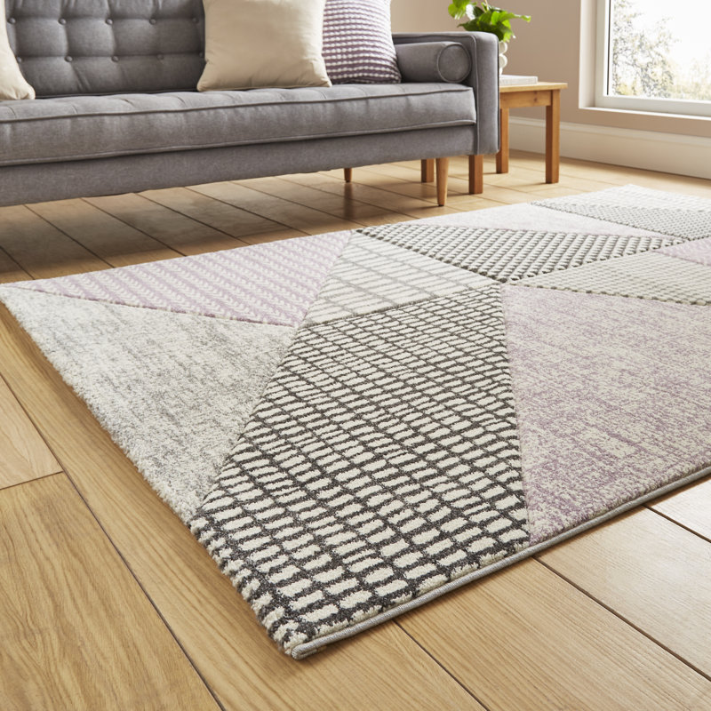 Geometric 80cm X 150cm Area Rug, Lilac/Grey, Rectangle 80 x 150 cm