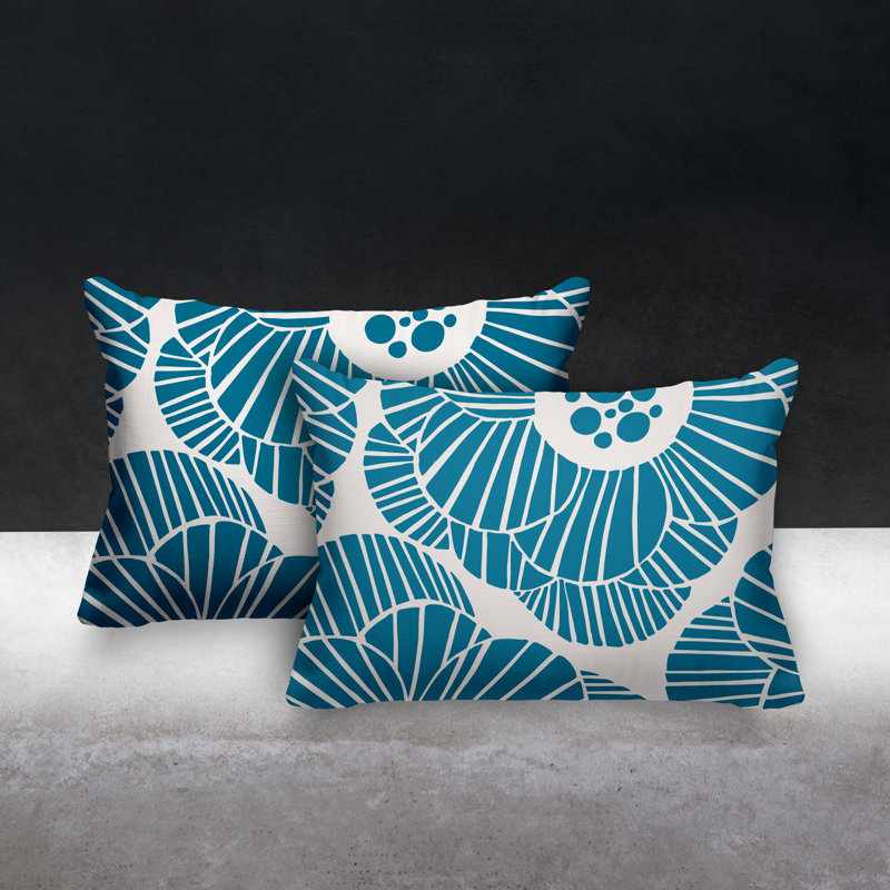Abstract Outdoor Reversible Throw Pillow, Turquoise