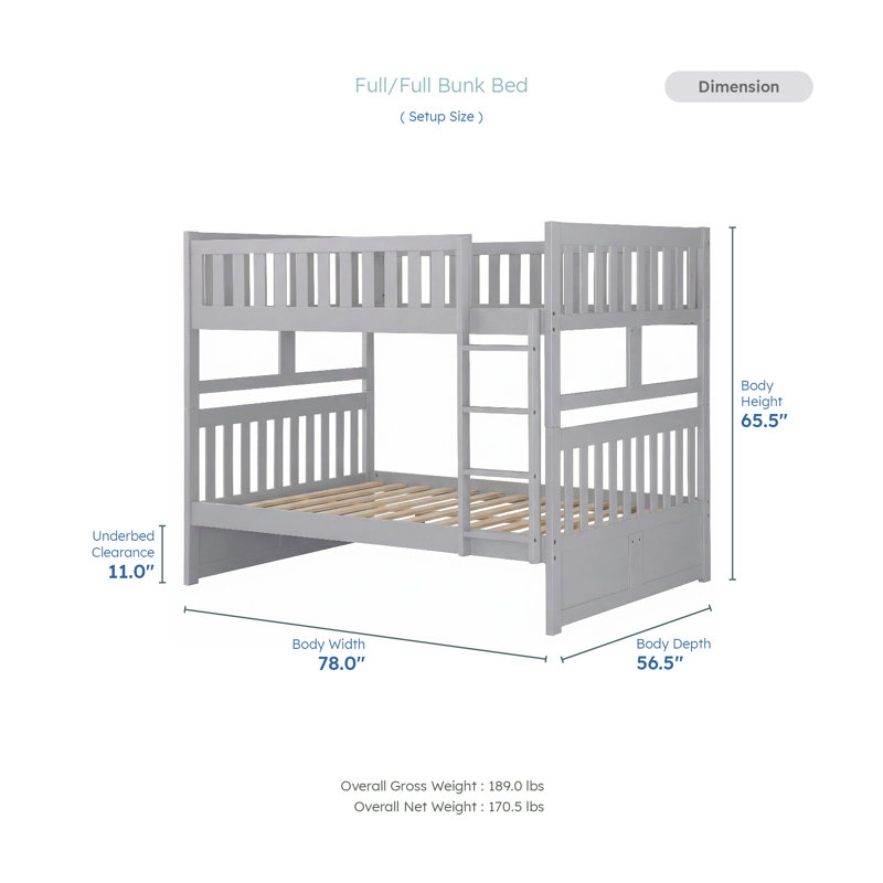 Koraima Transitional Wood Full over Full Bunk Bed with Protective Guard Rails, Integrated Ladder & Reinforced Support Slats