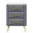 Velvet Upholstered 3 Drawers Wooden Nightstand, Marbling Stickers Worktop, Metal Legs&Handles-915592978
