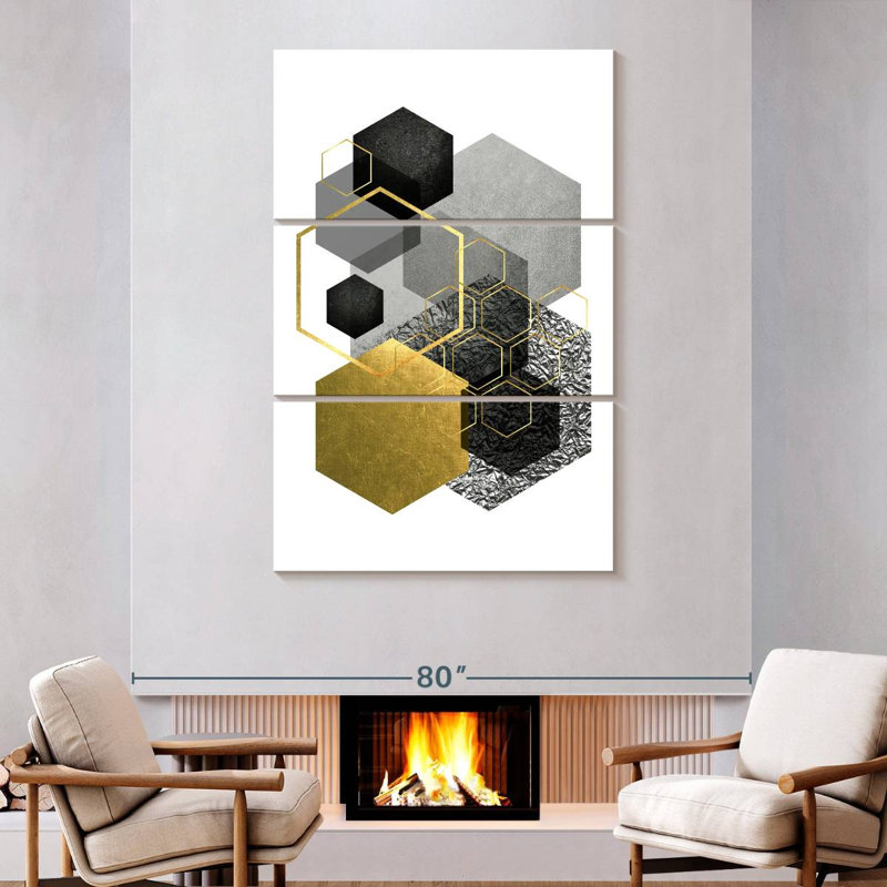 Avery noir gris or géométrique I, H 74 po x l 48 po