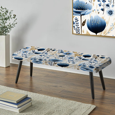Fougère bleue et blanche - Banc rembourré floral noir