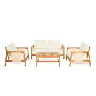 Canapés de patio confort, ensemble moderne 4 pièces en bois d'acacia pour la cour