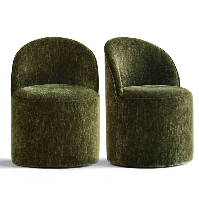 Small Chenille Upholstered Barrel Swivel Chair With Hidden Casters, Olive Green Chenille