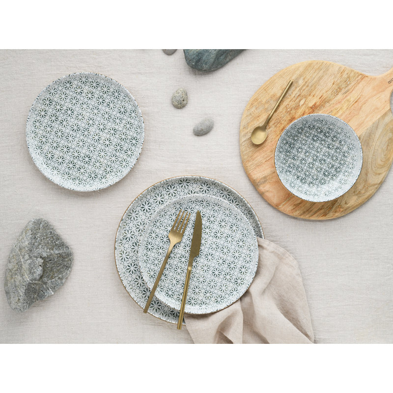 Uno Piece Stoneware Dinnerware Set - Service for 4, Dark Grey/Beige/Ivory