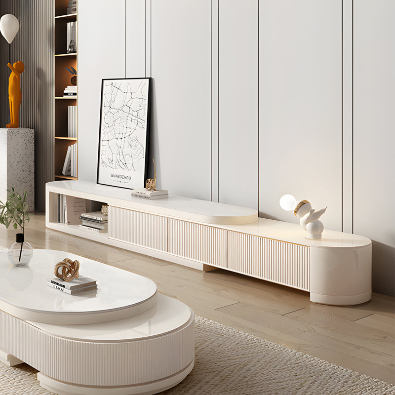 No Assembly Required Modern Adjustable 70.86'' to 122'' L TV Cabinet with Storage Cabinet Entertainment Center