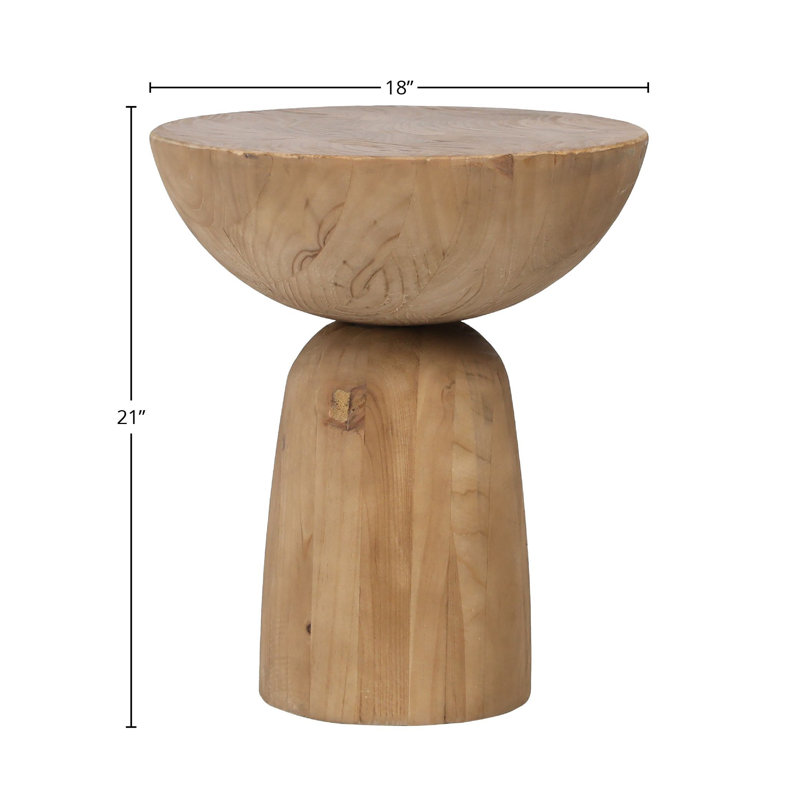 Balak Solid Wood Pedestal End Table, Natural Pine