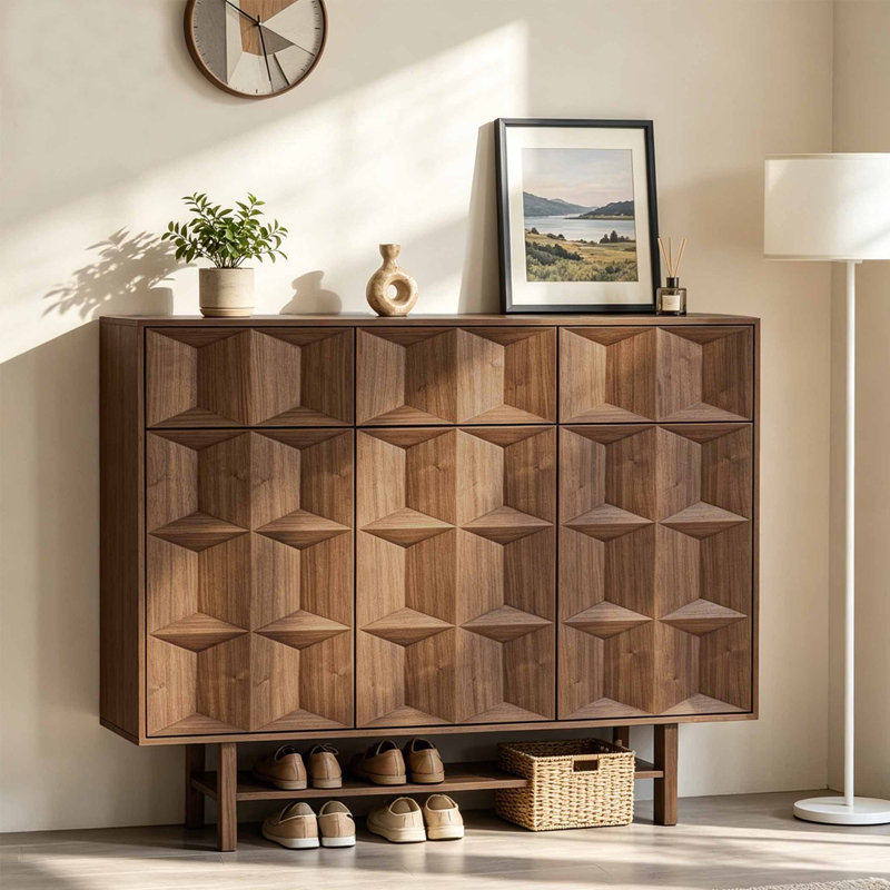 American style home shoe cabinet, 47.24"H x  47.24"W x  13.78"D, Dark Brown Wood