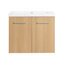Meuble-lavabo flottant 24 po avec lavabo, armoire en contreplaqué de chêne clair, rangement à double porte mural, avec comptoir en résine (ensemble de 2 pièces)