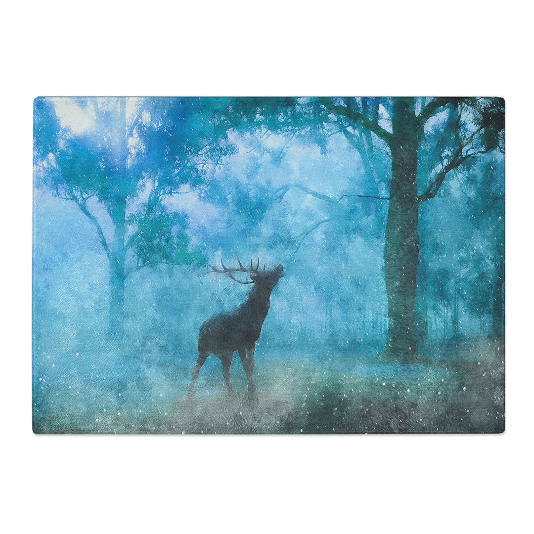 Tempered Glass Deer Stag in a Blue Forest Chopping Board