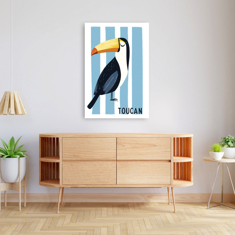 Mignon, rayé, toucan, audacieux, oiseau vibrant coloré, impression murale tropicale, H 48 po x l 32 po