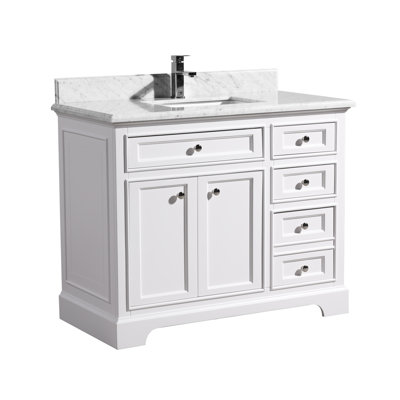 Randhan 42 po L x 22 po P 2 portes et 4 tiroirs Meuble-lavabo avec évier simple et Comptoir en Marbre de Carrare