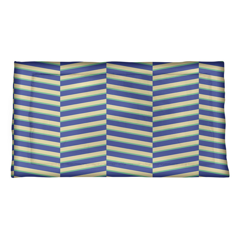 Taie décorative d’oreiller à rayures fracturées, Microfibre, Reine, Bleu vert / jaune