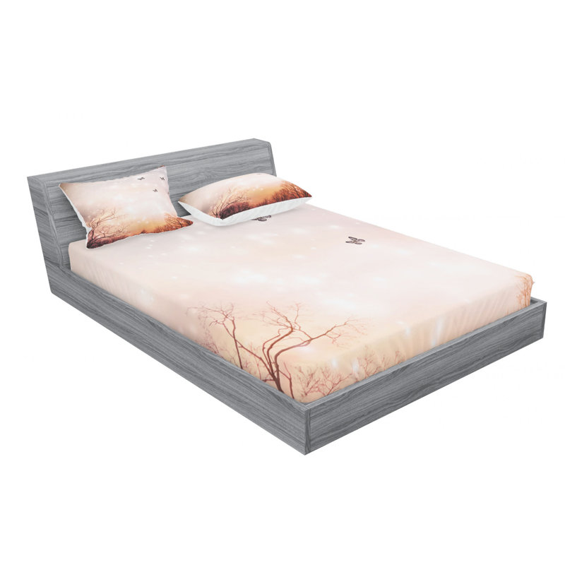 Pale Pink and Orange Microfiber Full Sheet Set with Fitted Sheet