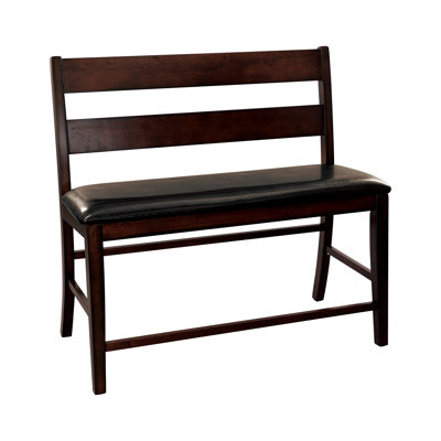 Cherry Finished Counter Height Dining Bench - Wood, Dark Brown Faux Leather Upholstered Seat And For Serene Finish Wooden Included, Room