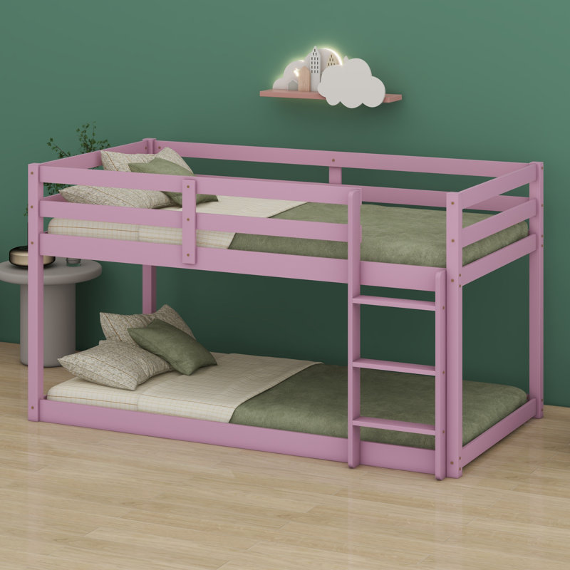 Lit superposé en bois avec échelle, Rose