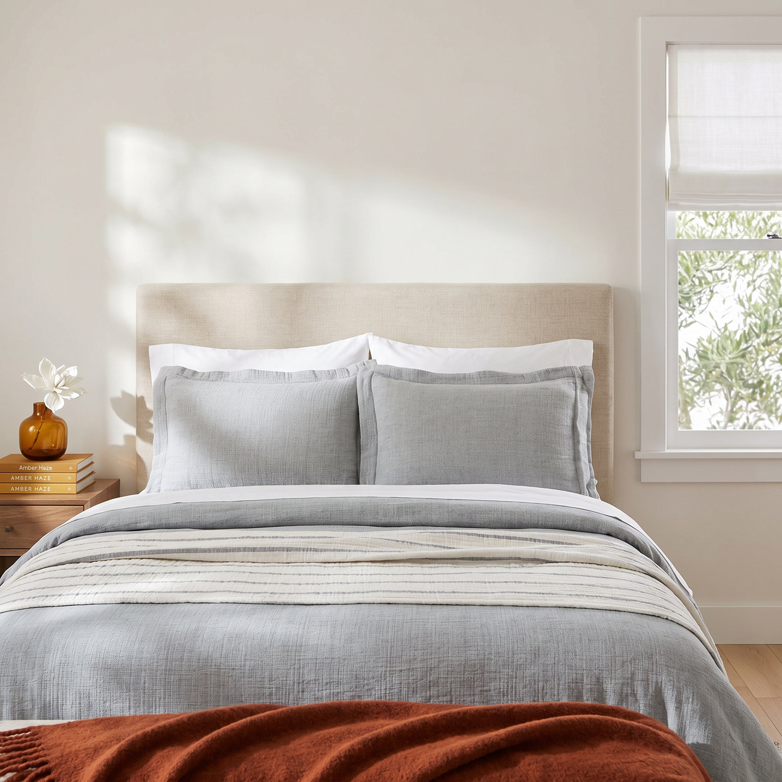 Reversible Matelasse Bedspread Set, Blue Striped, California King Bedspread + 2 King Shams