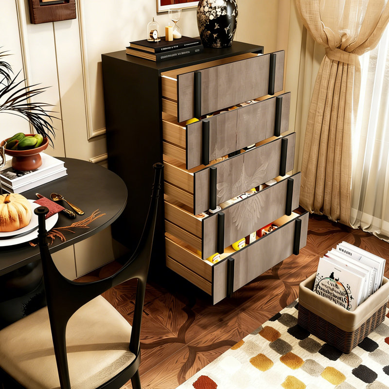 Chinese Art Pattern 5-Drawer Storage Cabinet