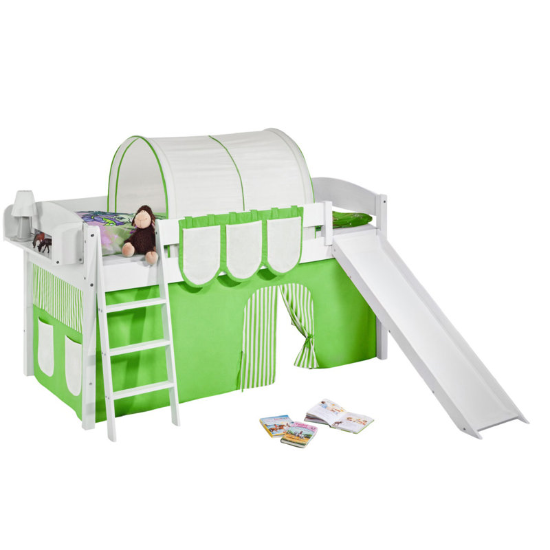 Basic European Single (90 X 200 Cm) Loft Bed, Green/Beige