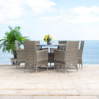 Alixs 6 - Person Wicker Patio Dining Set with Round Table , Cushions Included