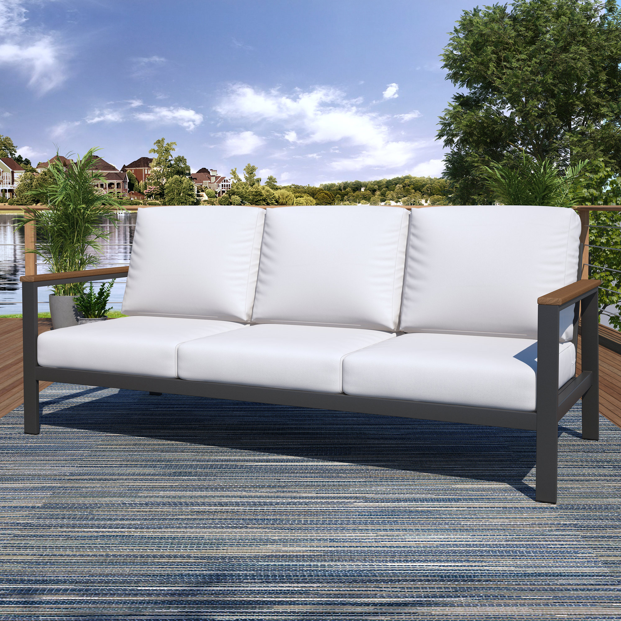 Townsend Outdoor Patio Sofa with Cushions, Sunbrella Canvas Natural