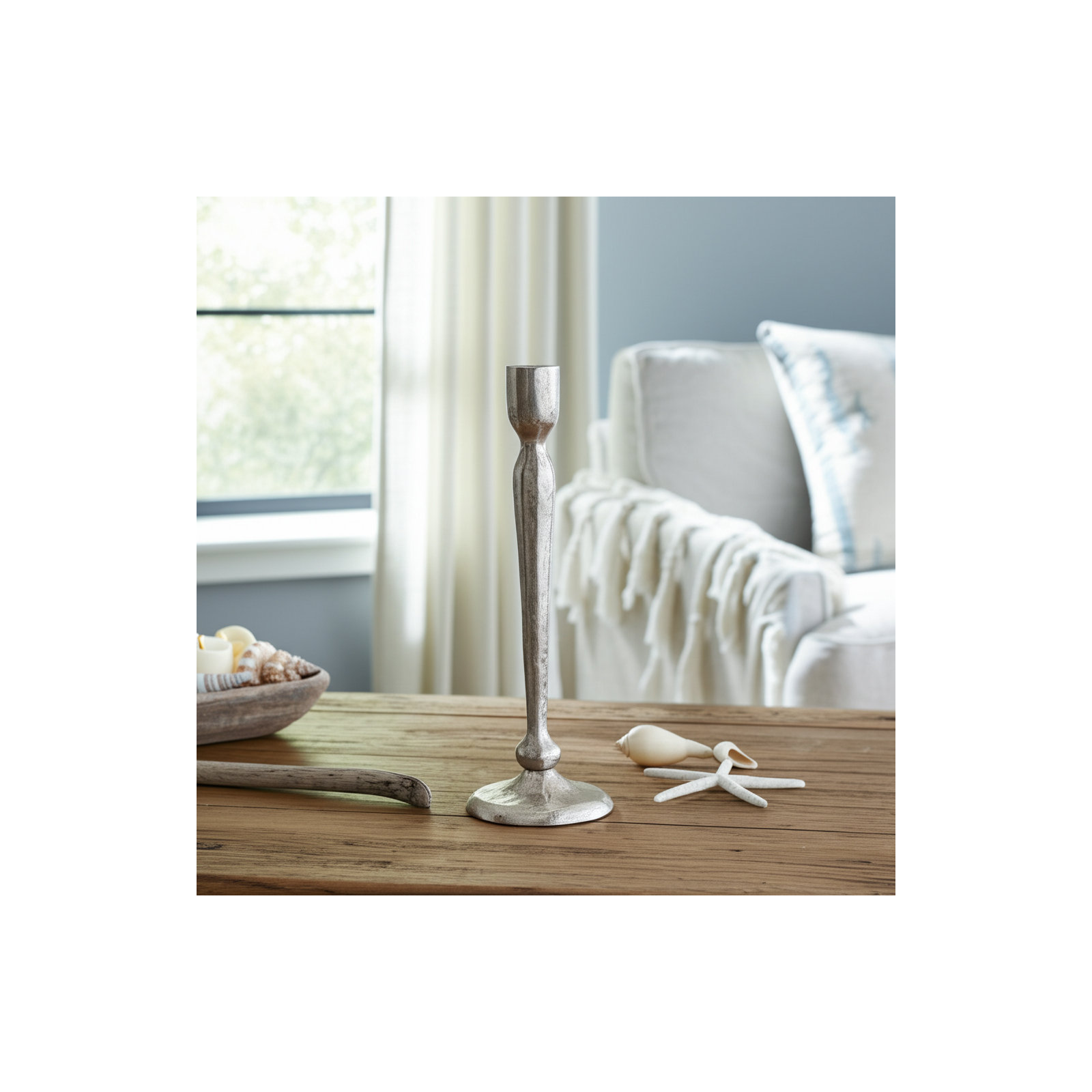 Modern Aluminum Taper Candle Holder - Sleek Decorative Metal Pillar Stand for Stylish Home Decor., 9" H x 3" W x 3" D
