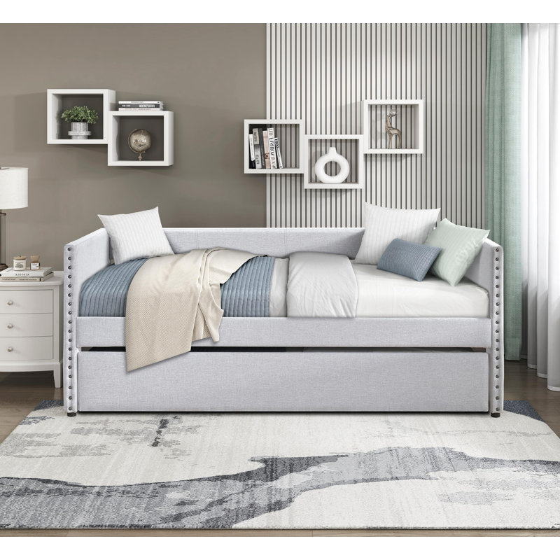 Mobilier de chambre à coucher moderne avec lit gigogne escamotable gris clair, Gris clair