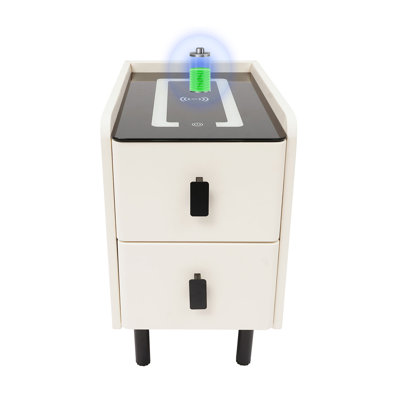 Narrow Smart Night Stand With Charging Station And LED Light