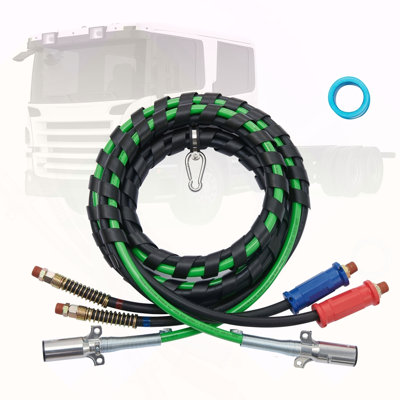 12FT Semi Truck Air Lines Kit, 3-in-1 Air Hoses & ABS Power Line for Semi Truck Trailer Tractor, 7-Way Plug Electrical Cord Cable and Rubber Air Lines Hose Assembly Kit with Hook & Teflon Tape