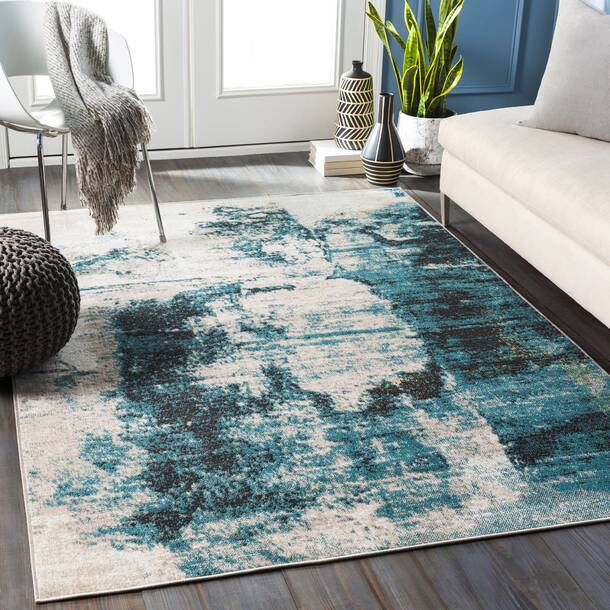 17 Stories Kamalu Performance Teal/Gray Rug & Reviews | Wayfair