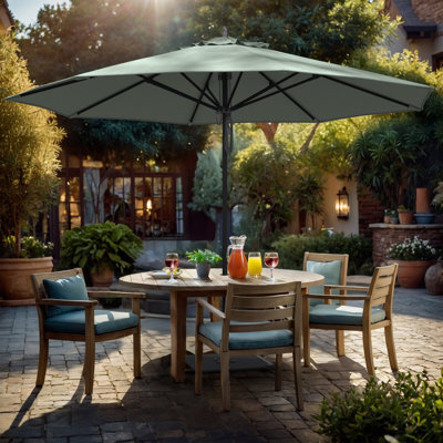 Parasol de patio en aluminium noir 11 pieds avec nervures en fibre de verre et poulie