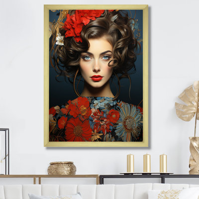 Portrait de femme rétro floral II - art mural Pop Art