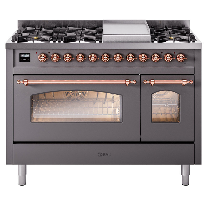 ILVE Nostalgie II 48 Dual Fuel Range , Graphite Matte/Copper, Liquid Propane