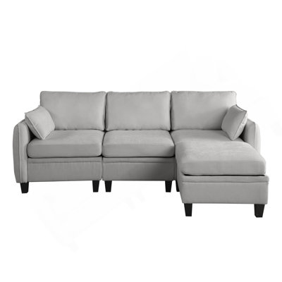 85 Inch GRAY Chenille Modular Sectional Sofa,  L-Shaped Cloud Couch with Storage Ottoman, DIY Combination for Living Room