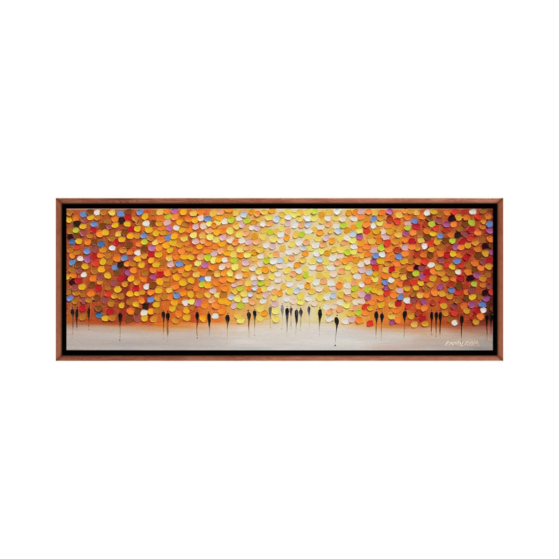 Coucher de soleil sur une journée orange - reproduction d'art murale - toile encadrée, H 12 po x l 36 po, Brun