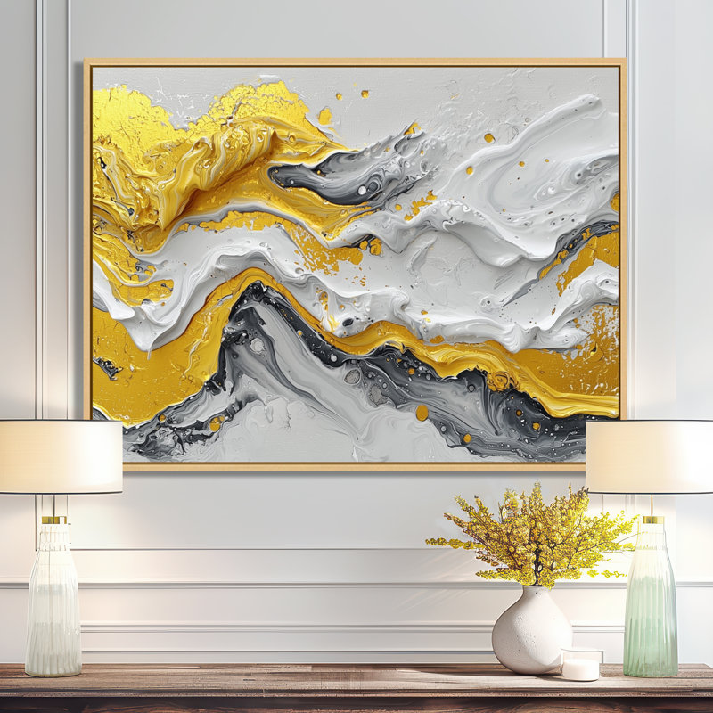 Amezcua - Abstract Large Wall Art, H 12 po x l 20 po, Cadre flottant, Crème, crème