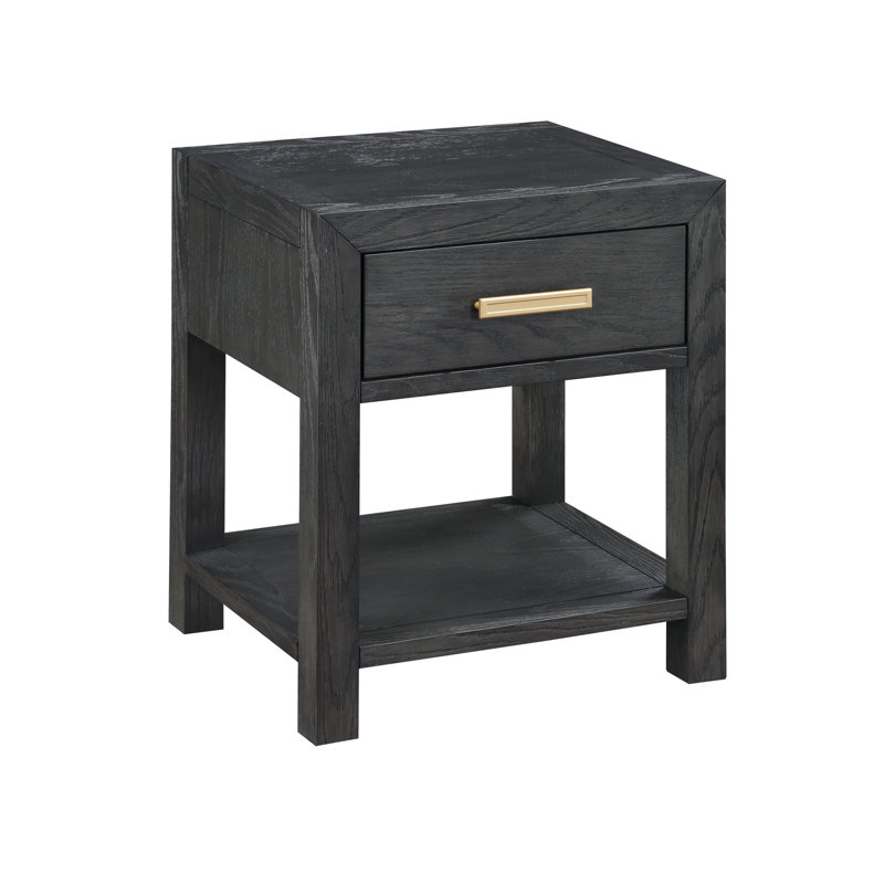Solid Wood Single Drawer Nightstand, Charcoal