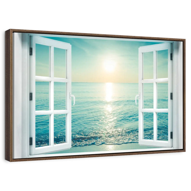 Fenêtre sur le paysage marin, 19 po x 13 po, Cadre flottant noyer