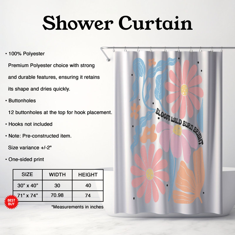 Ariaunna Floral Shower Curtain, H 74 po x l 71 po