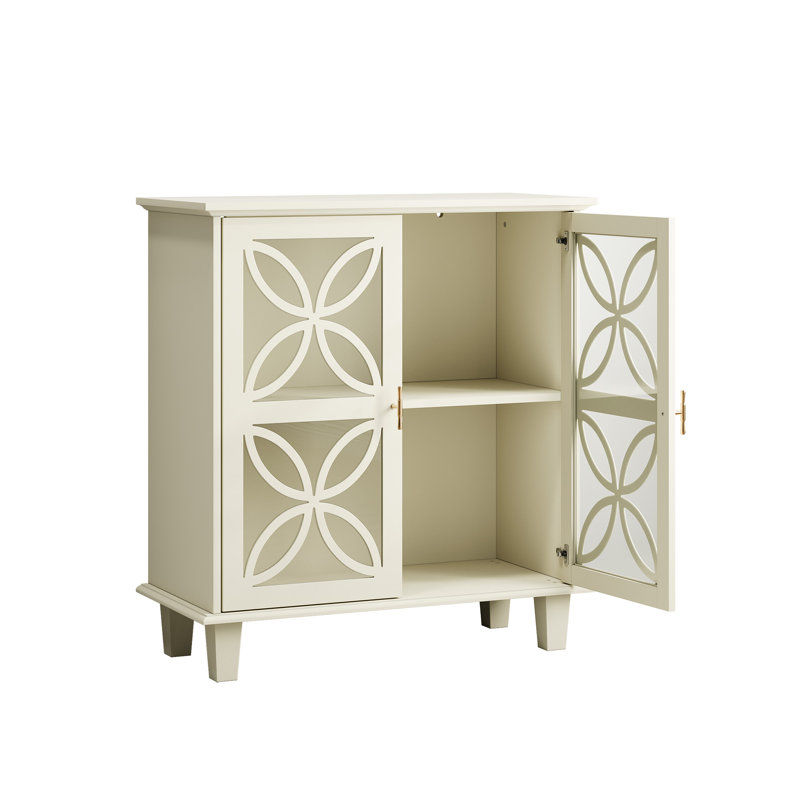 Buffet de couleur crème, console de cuisine rétro moderne avec portes en verre trempé, style minimaliste, rangement pour serviettes, buffet autoportant rétro, accessoires quotidiens