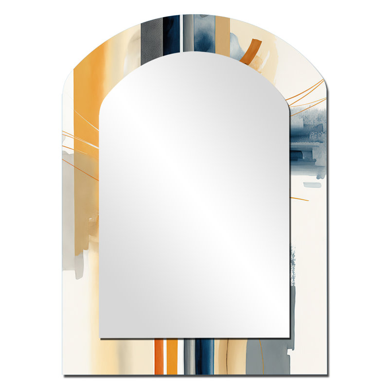 Modern Blue And Gold Abstract II - Abstract Irregular Shape Unique Mirror, Blue Asymmetrical Large Wall Mirror, Printed Metal Art