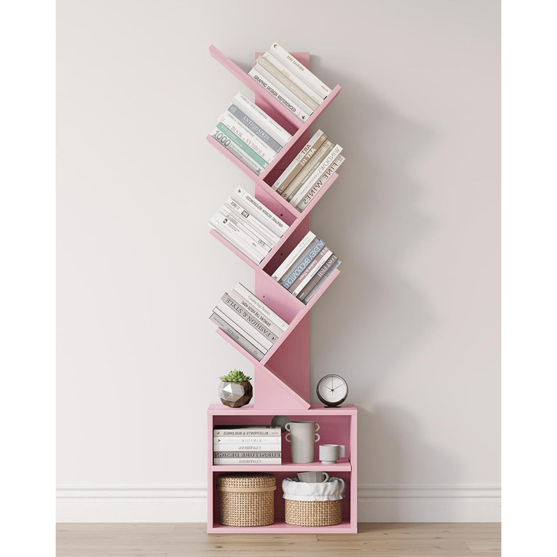 6 Tier Tree Bookshelf, Tall Bookcase With Storage Cabine...