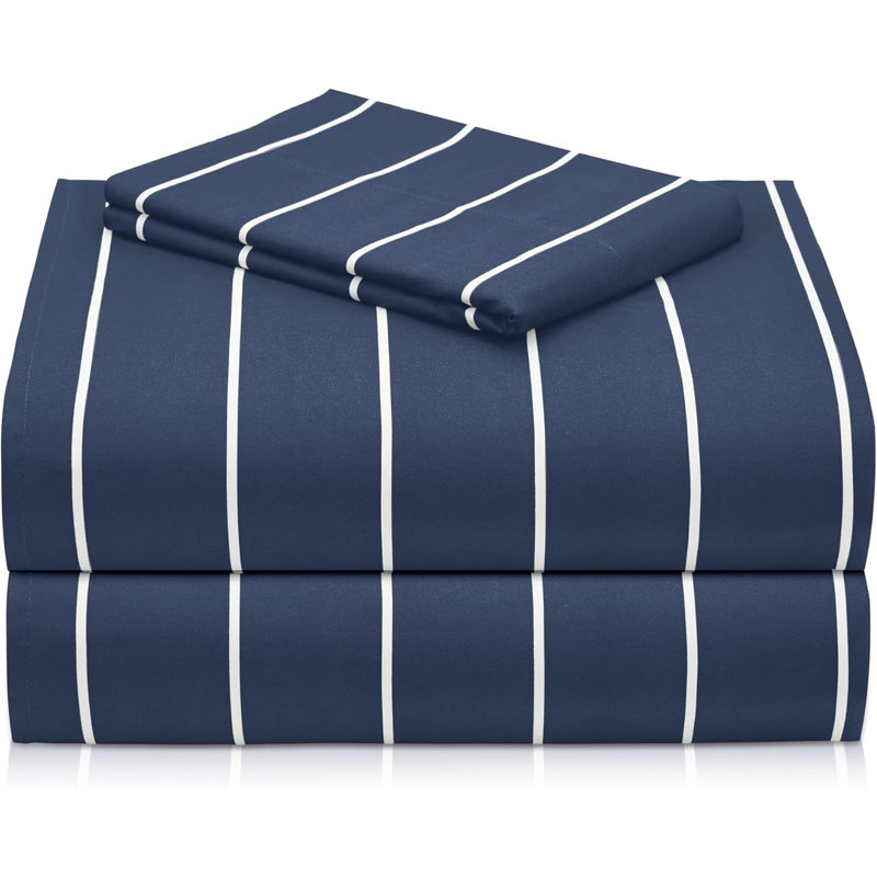 Ensemble de draps de performance Luxclub, Ensemble de draps pour lit simple TG avec 1 taie d, Rayures bleu marine