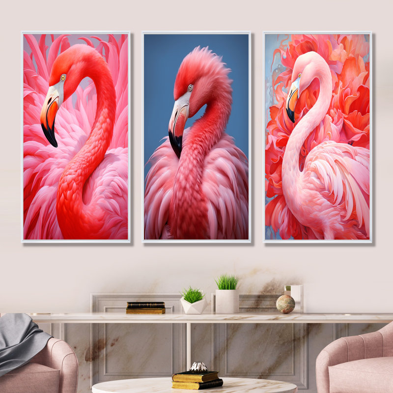 Ensemble de salon mural Theophania - Flamingo, H 28 po x l 36 po, Cadre flottant blanc