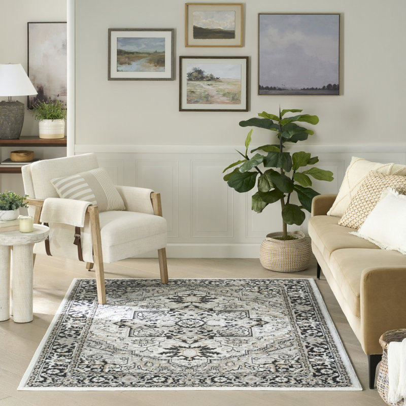 Lafever 5'3" x 7' Ivory Charcoal Vintage Indoor Rug, Rectangle 5'3" x 7'