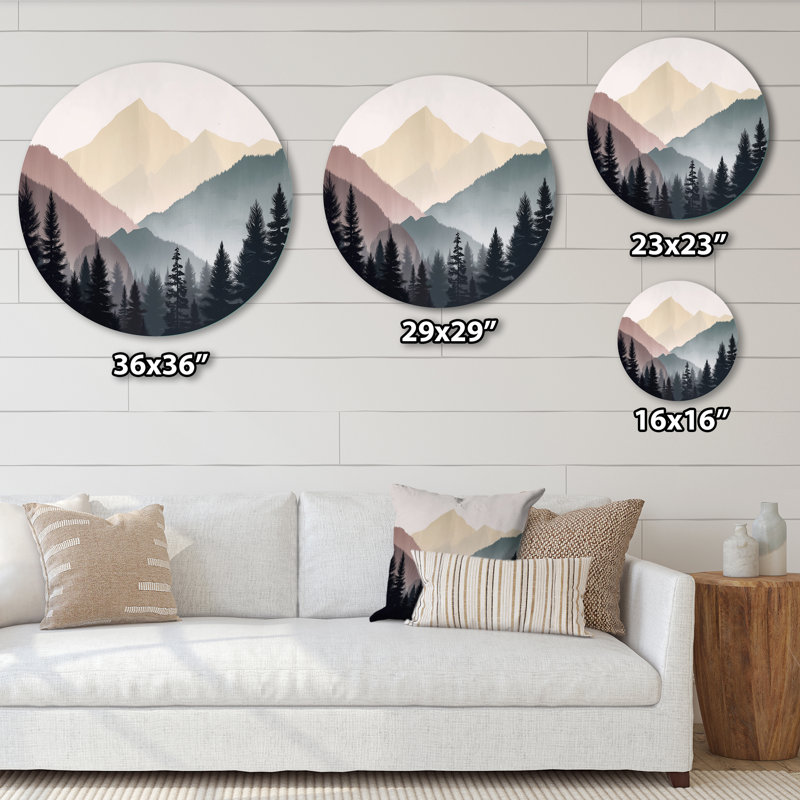 «Morning Mist On The Mountain Horizons», art mural rond en métal, L 16 po x H 16 po